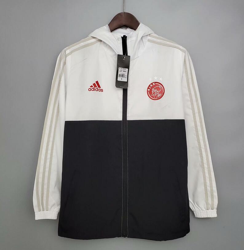 2021/22 Ajax White Black Windbreaker Hoodie Jacket